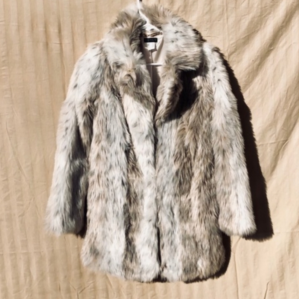 VENUS Faux Fur Teddy Coat in Cream and Brown Tones